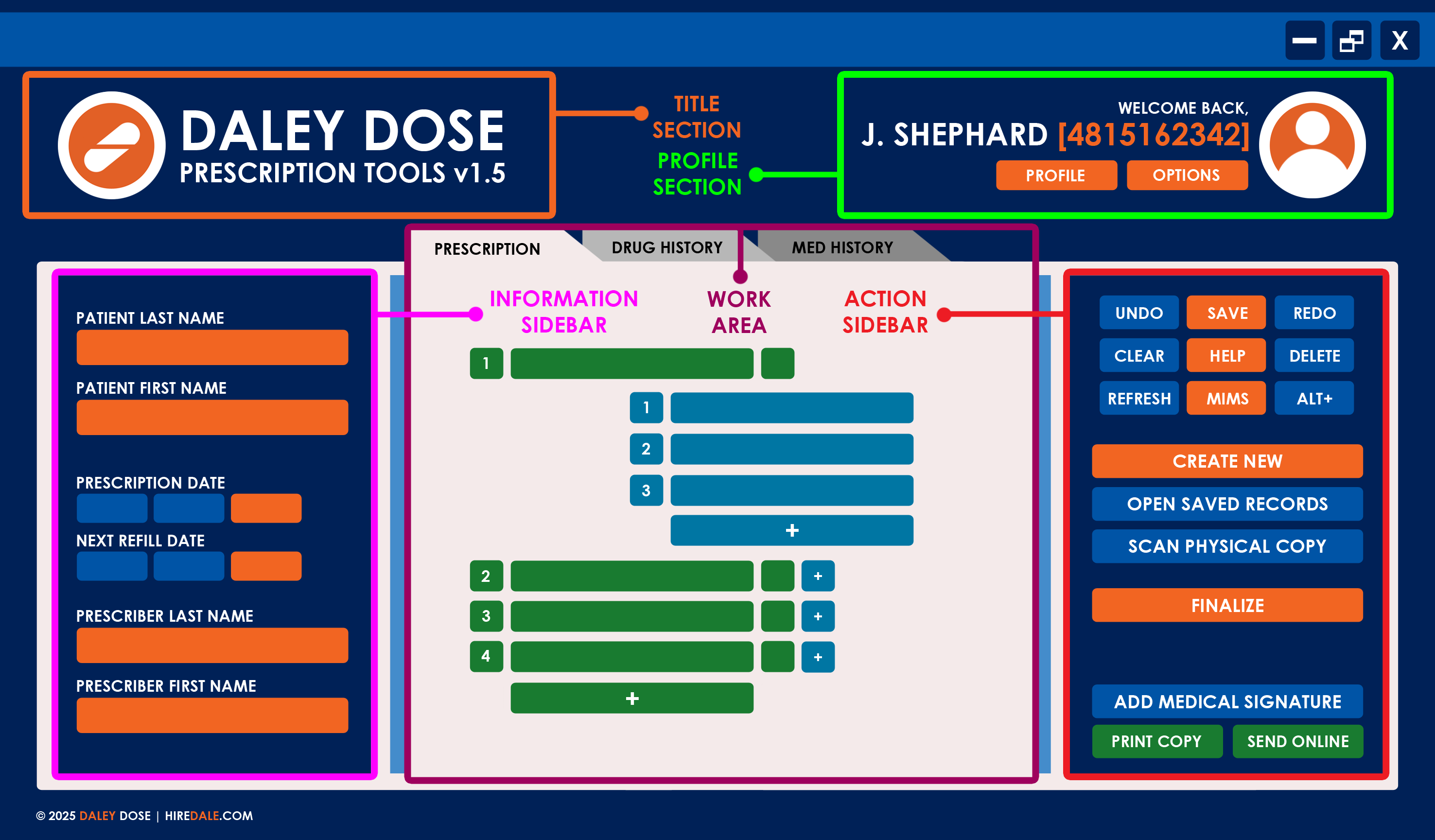 Daily Dose user interface sections