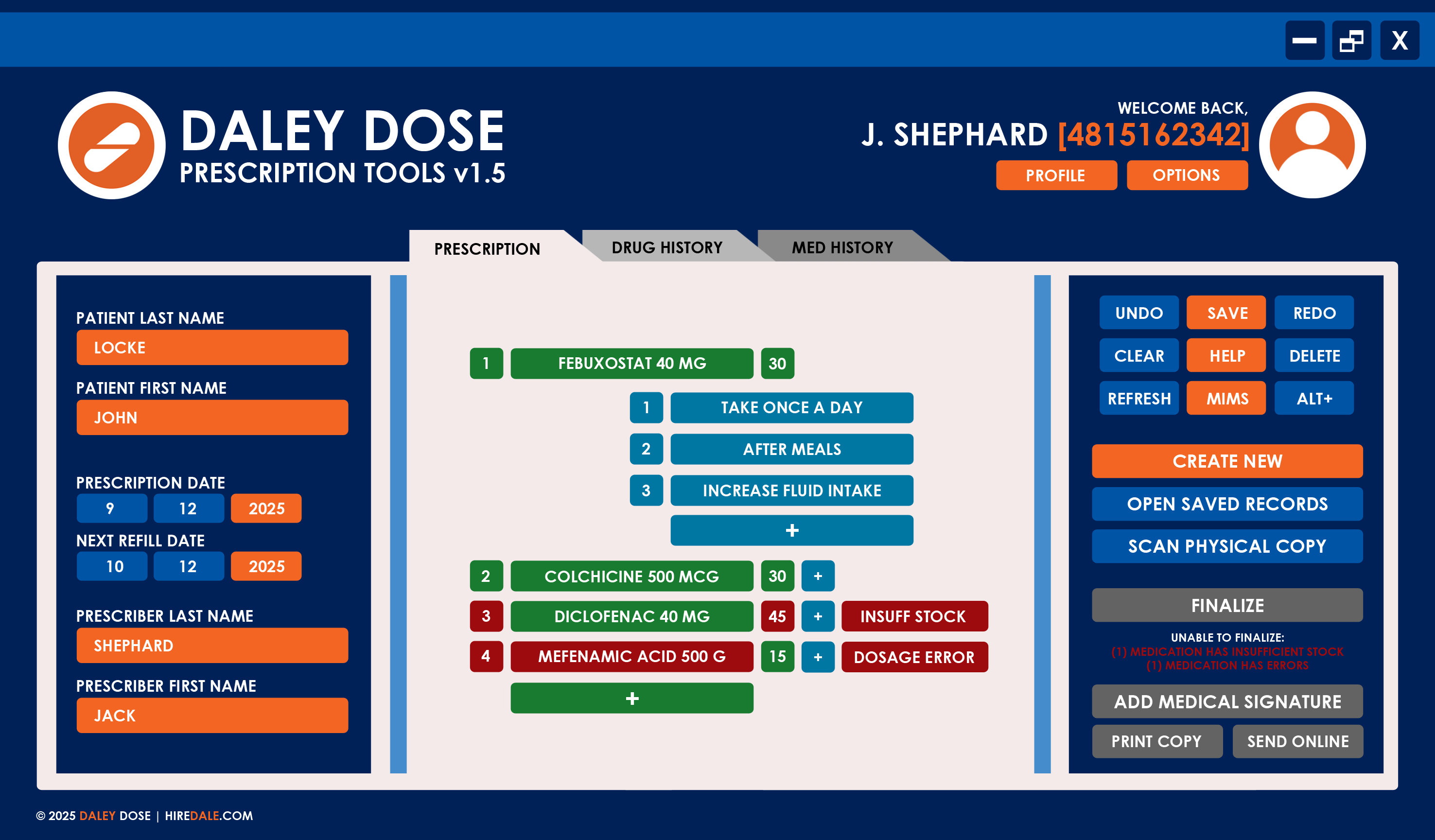 Daily Dose user interface